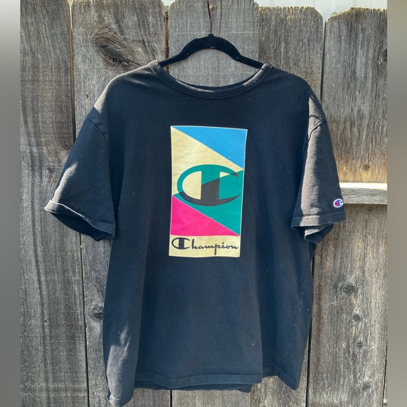 Champion Black Tee with Multicolor Logo - Picture 1 of 6